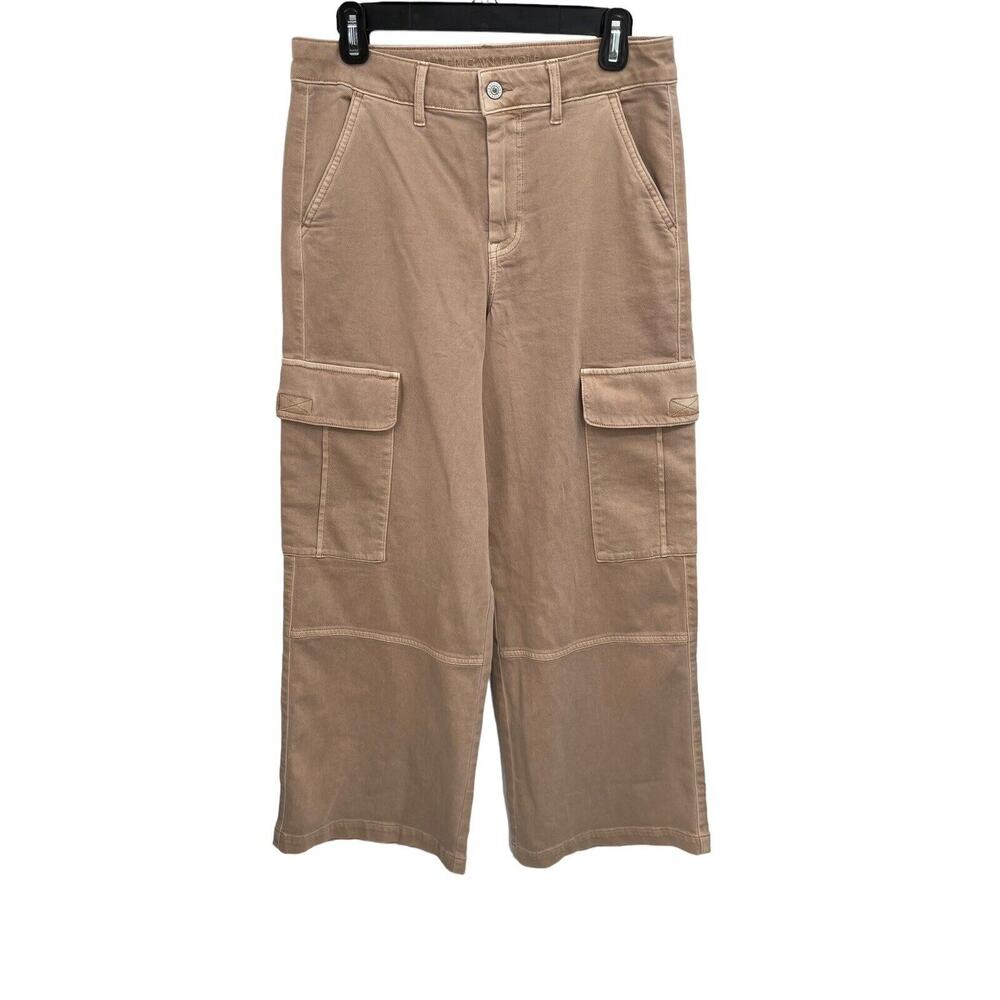 American Eagle High Rise Baggy Wide Leg Cargo Pants Khaki Size 8 Short